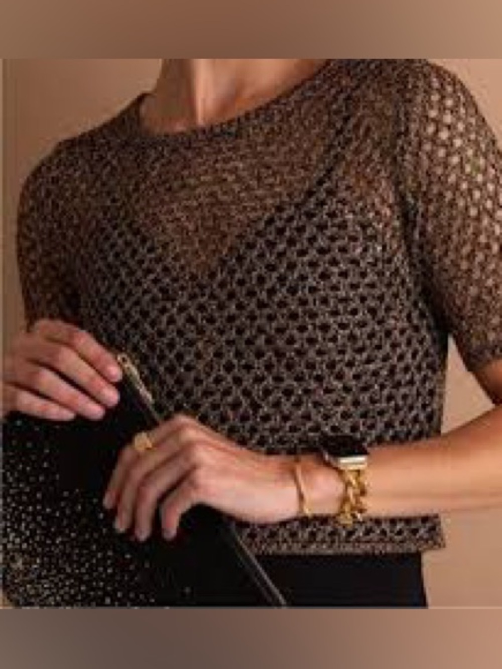 Pilcro Open-Knit Metallic Cropped Top Size L - Picture 10 of 11